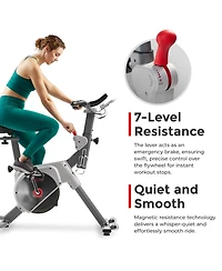 Sunny Health & Fitness Smart Two-stage Transmission Magnetic Belt Drive Upright Exercise Bike