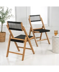Jonathan Y Olivier Coastal Modern Wood Roped Folding Chair with Adjustable Back, Black/Natural (Set of 2)