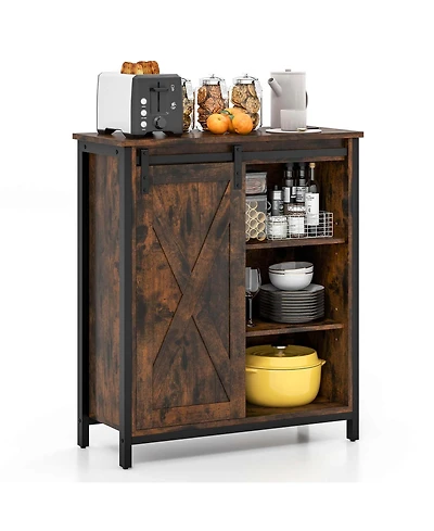 Costway 32" Farmhouse Accent Storage Cabinet with Sliding Barn Door & Adjustable Shelves