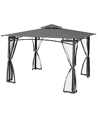 Outsunny 10' x 12' Patio Gazebo with Netting and 2 Tier Roof, Gray