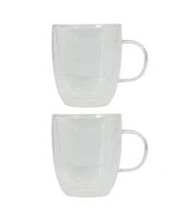 Mr. Coffee Retro Machiato Large 16 Ounce Insulated Double Wall Glass Coffee & Tea Cups, Set of 2