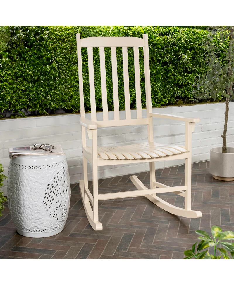 Jonathan Y Seagrove Farmhouse Classic Slat-Back 350-lbs Support Acacia Wood Outdoor Rocking Chair