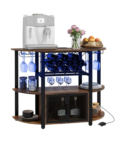 Homcom Led Wine Cabinet with Charging Station, Wine Racks, Glass Holders
