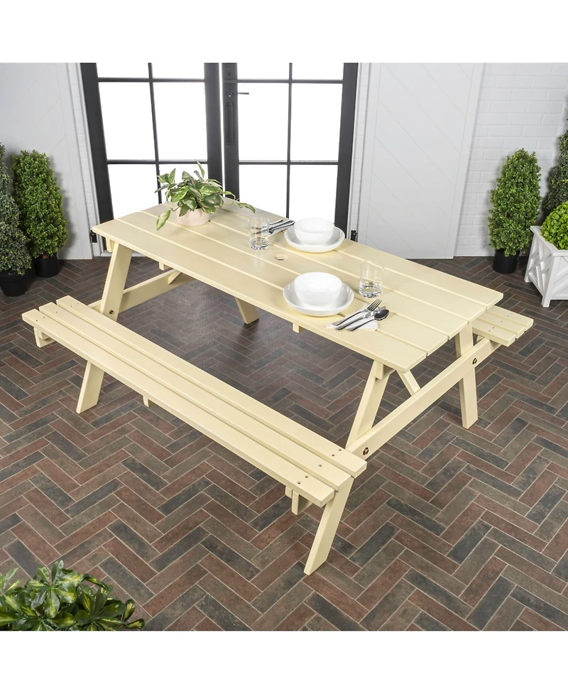 Jonathan Y Shoreham 55" Modern Classic Outdoor Wood Picnic Table Benches with Umbrella Hole