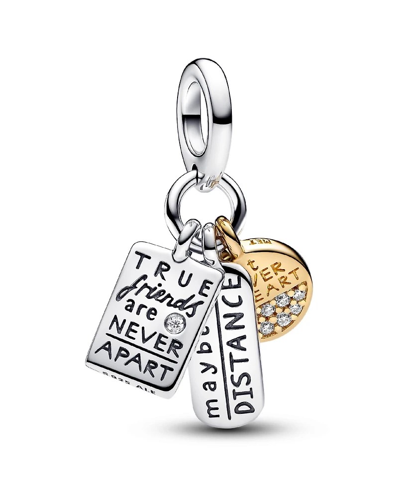 Pandora Sterling silver and 14k Gold-plated unique metal blend Friendship Triple Dangle Charm
