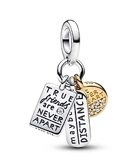 Pandora Sterling silver and 14k Gold-plated unique metal blend Friendship Triple Dangle Charm