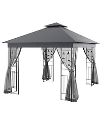 Outsunny 10' x 10' Metal Patio Gazebo, Double Canopy, Tree Motifs,