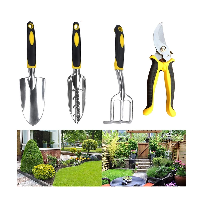Cowin Garden Tools Set with Pruning Shears Hand Trowel Rake Transplanter Gardening Gloves 5 Piece