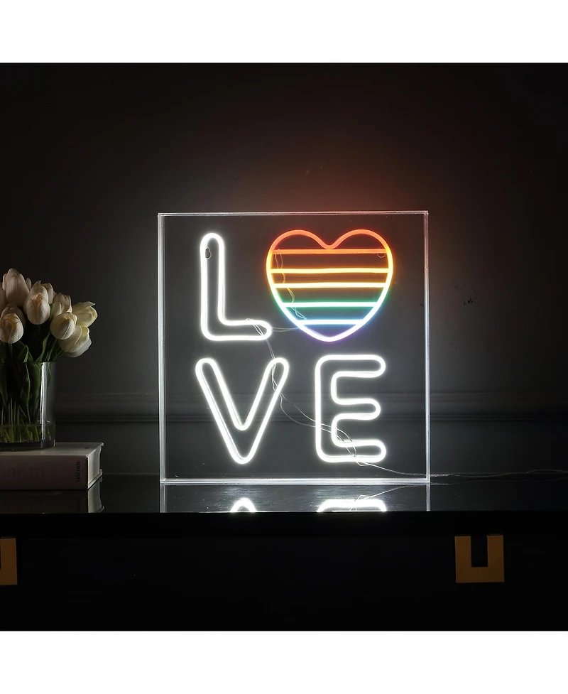Jonathan Y Love Square Contemporary Glam Acrylic Box Usb Operated Led Neon Light