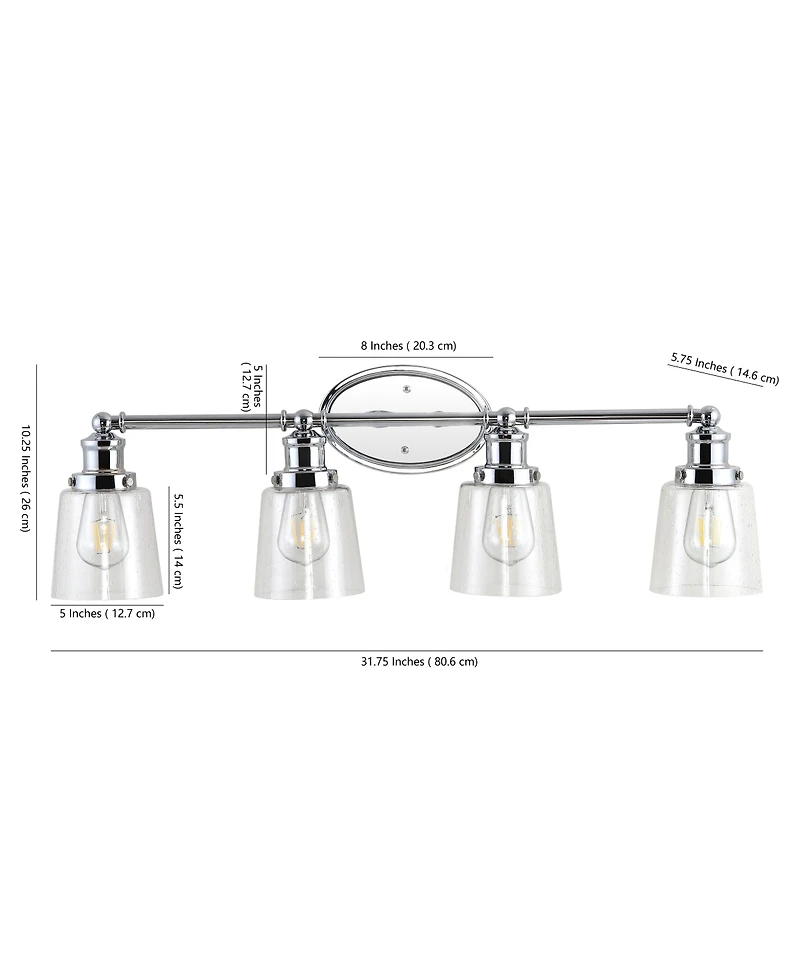 Jonathan Y Beverly 31.75" 4-Light Iron/Seeded Glass Classic Cottage Led Vanity Light, Chrome