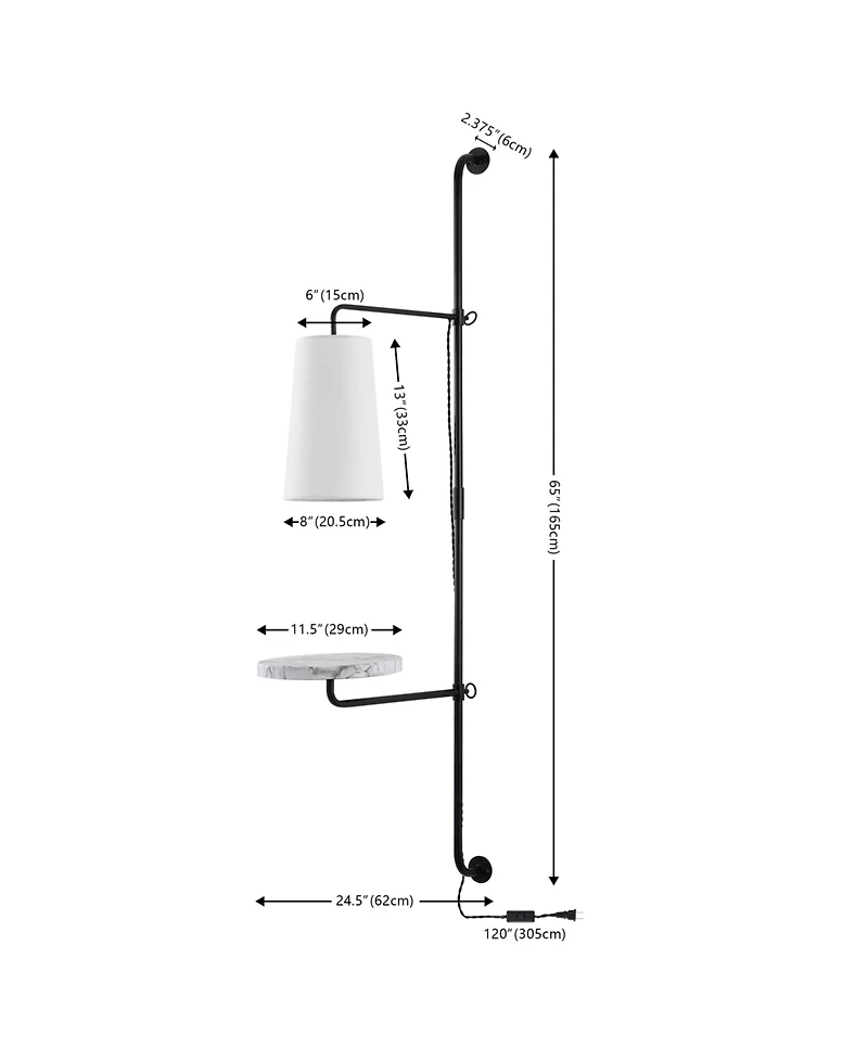 Jonathan Y Andre 1-Light Contemporary Industrial Iron Plug-In with Adjustable Marble Table Led Sconce