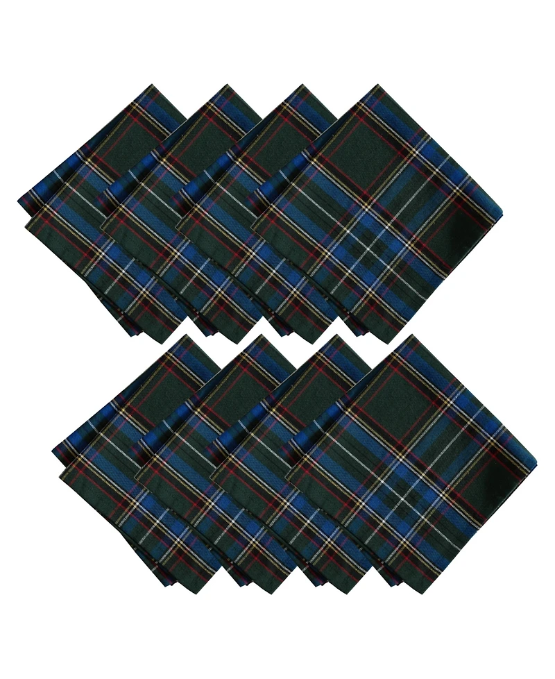 Elrene Stowe Tartan Holiday Plaid Cotton Napkins 17"x 17", Set of 8