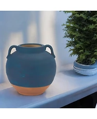 Slickblue Ceramic Urn Vase With Terra Cotta Accent 7"h