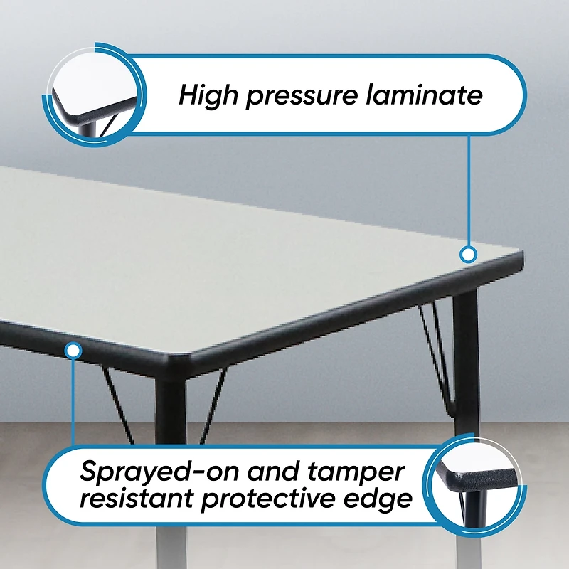 Bintiva Activity Table 24" x 48" Gray Edge - Gray Legs Adjusts 21" - 30" - Black edge