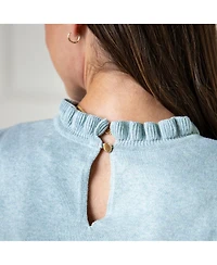 Hope & Henry Women's Organic Puff Sleeve Ruffle Edge Sweater