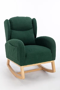 Simplie Fun Teddy Fabric Rocking Chair With Packet Wood Legs, Green