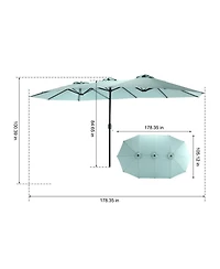 14.8 Ft Double Sided Outdoor Umbrella Rectangular Large With Crank (Khaki)