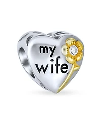 Bling Jewelry Set Of Two Tone Heart Shaped My Wife Dangle Charm Bead for European Bracelet