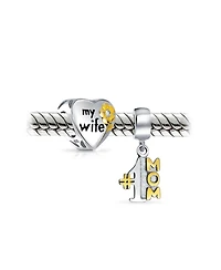 Bling Jewelry Set Of Two Tone Heart Shaped My Wife Dangle Charm Bead for European Bracelet
