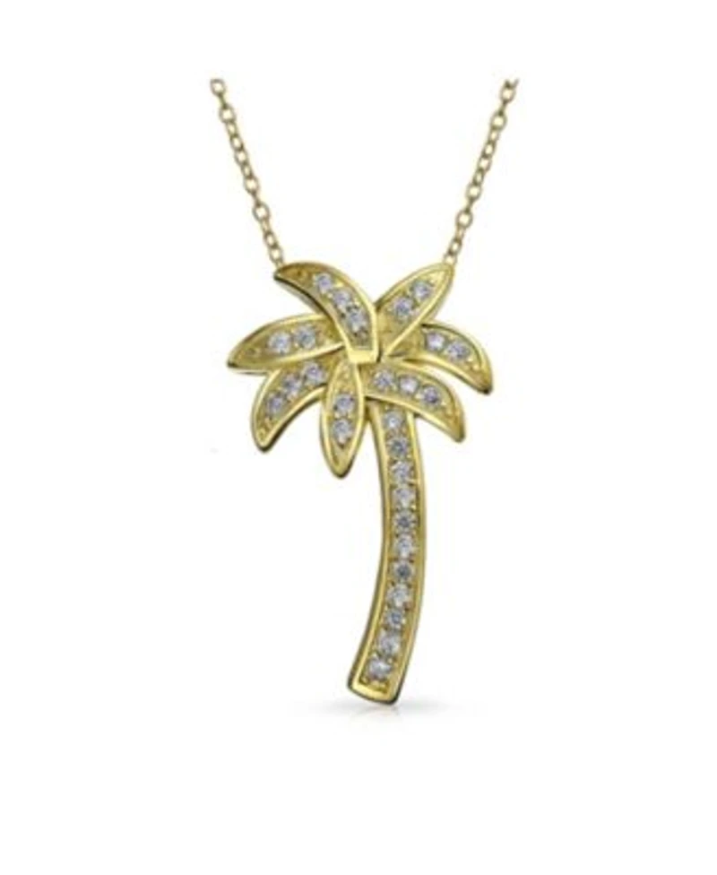 Bling Jewelry Sterling Silver Palm Tree Pendant Necklace With Cz 16in