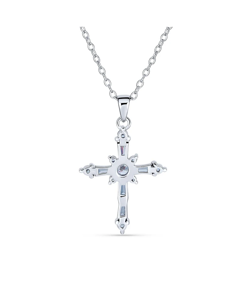 Bling Jewelry Delicate Marquise Cubic Zirconia Religious Cross Pendant Necklace Sterling Silver