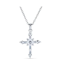 Bling Jewelry Delicate Marquise Cubic Zirconia Religious Cross Pendant Necklace Sterling Silver