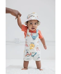 Winnie the Pooh Baby Boys Tigger French Terry Short Overalls T-Shirt and Hat 3 Piece Outfit Set