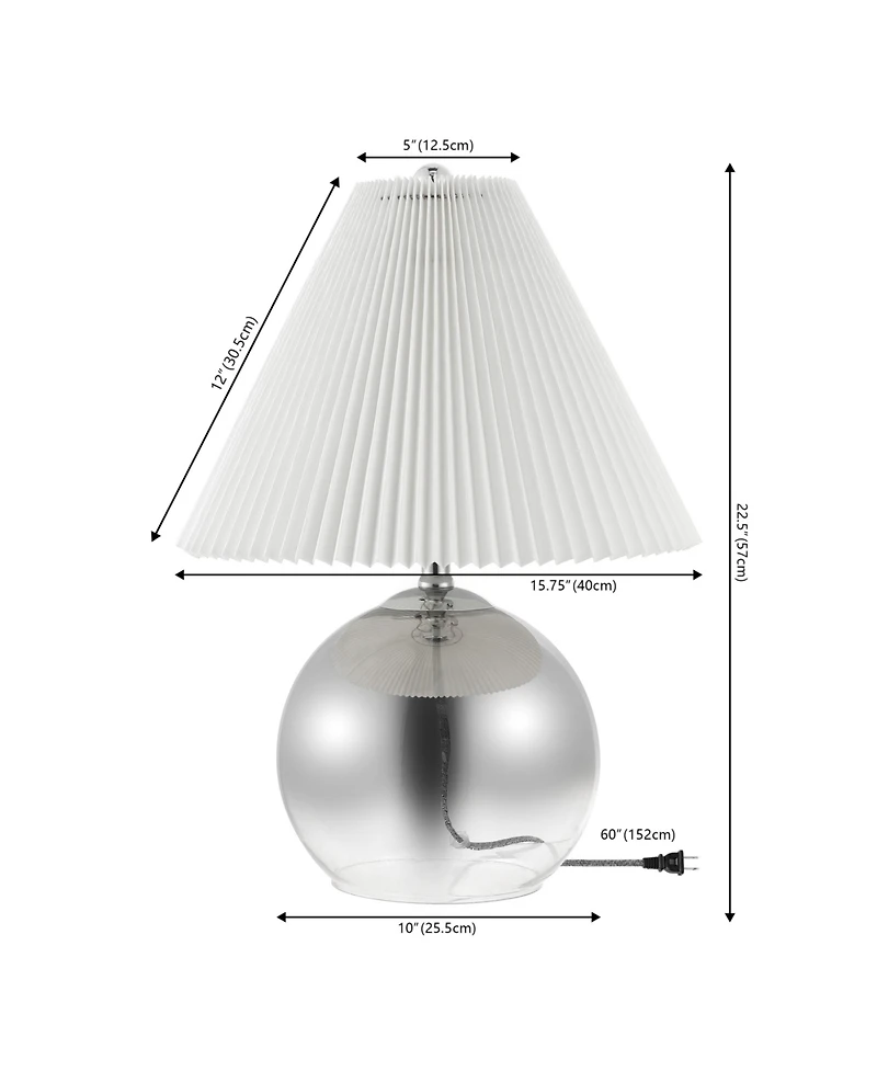 Jonathan Y Louisa 22.5" Mid-Century Modern Round Glass/Iron Pleated Shade Led Table Lamp, Smoke Gradient/Chrome