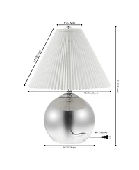Jonathan Y Louisa 22.5" Mid-Century Modern Round Glass/Iron Pleated Shade Led Table Lamp, Smoke Gradient/Chrome
