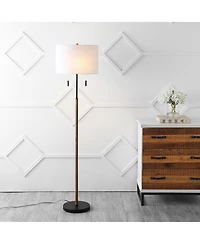 Jonathan Y Maude 61" Rustic Farmhouse Iron Candlestick Pull Chains Led Floor Lamp, Brown Wood Finish/Black