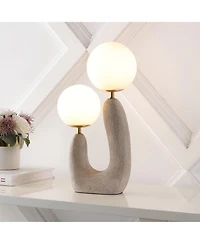 Jonathan Y Oona 18" 2-Light Mid-Century Scandinavian Resin/Iron/Frosted Glass Cactus Led Table Lamp, Gray Wood Finish