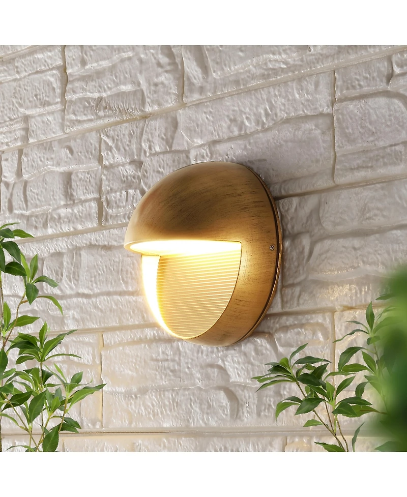 Jonathan Y Orbe 6.25" Outdoor Metal/Glass Integrated Led Wall Sconce, Antique Gold