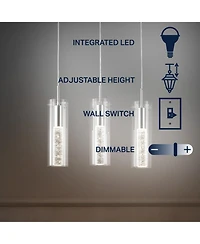 Jonathan Y Mium 21.63" 3-Light Modern Style Iron/Crystal/Glass Integrated Led Linear Pendant, Chrome
