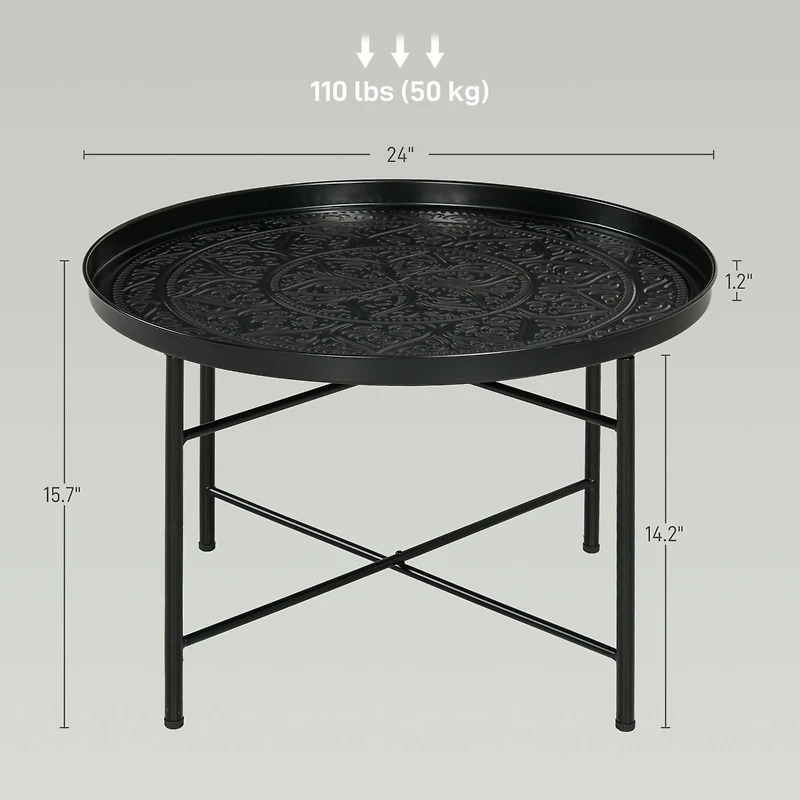Homcom 24" Round Table with Hamme Tray Top & Metal Frame,