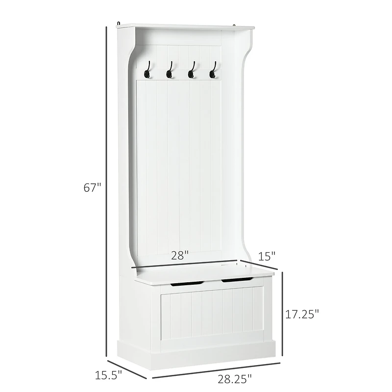Homcom Hall Tree with Coat Rack, Storage and Sitting Bench, White