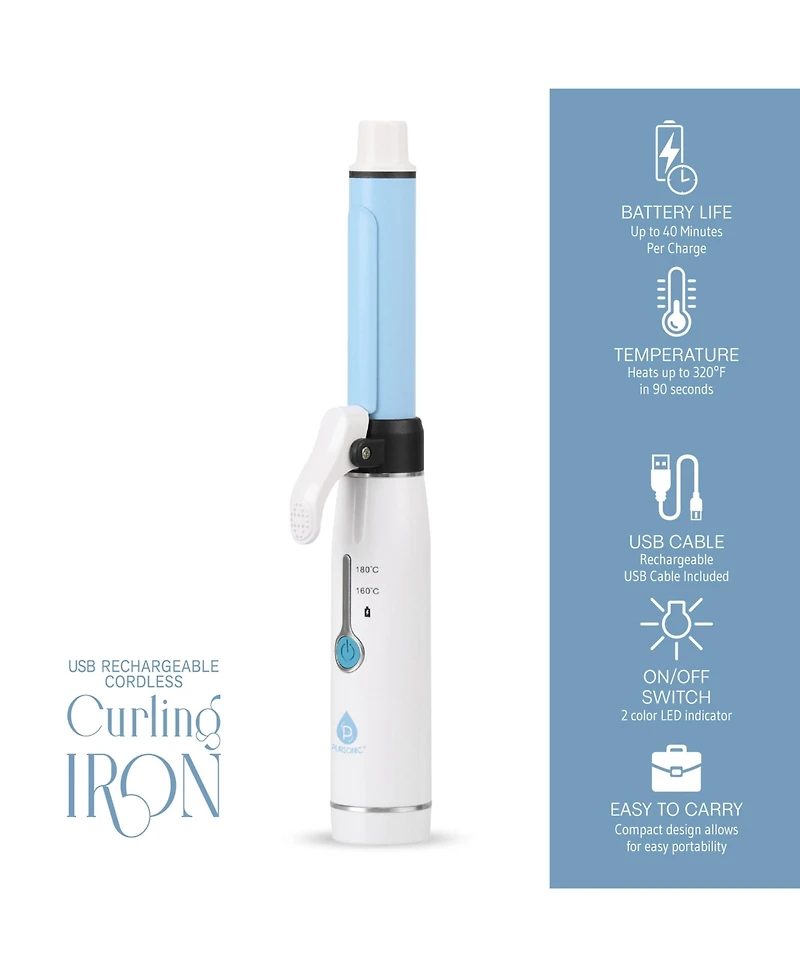 Pursonic Usb Rechargeable Cordless Curling Iron