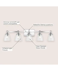 Jonathan Y Marion 36.5" 5-Light Hurricane Metal/Seeded Glass Led Vanity Light, Chrome