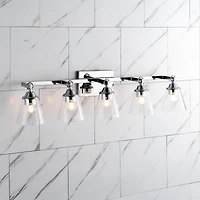 Jonathan Y Marion 36.5" 5-Light Hurricane Metal/Seeded Glass Led Vanity Light, Chrome