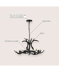 Jonathan Y Eldora 26" Adjustable Resin Antler 4-Light Led Chandelier, Black