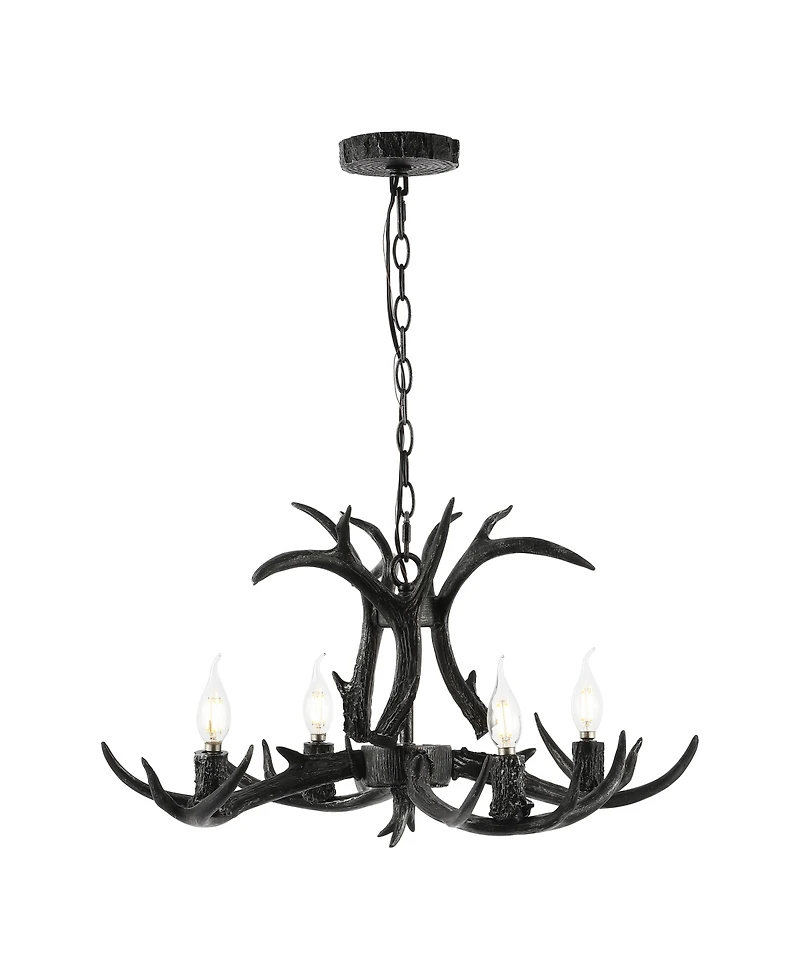Jonathan Y Eldora 26" Adjustable Resin Antler 4-Light Led Chandelier, Black