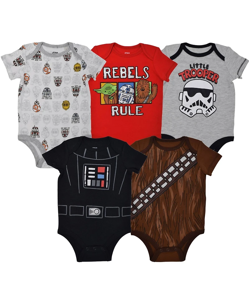Star Wars Baby Boys Chewbacca C-3PO R2-D2 Darth Vader Yoda 5 Pack Short Sleeve Bodysuits Newborn to
