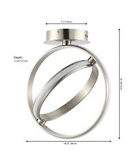 Jonathan Y Nicole 14.25" 2-Light Modern Minimalist Aluminum Ring Integrated Led Semi Flush Mount, Black