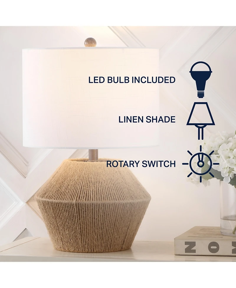 Jonathan Y Alma 21.75" Coastal Rustic Iron/Rope Led Table Lamp, Brown