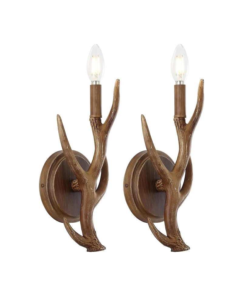 Jonathan Y Cody 5.5" 1-Light Southwestern Bohemian Resin/Iron Faux Antler Led Sconce, Brown Wood Finish (Set of 2)