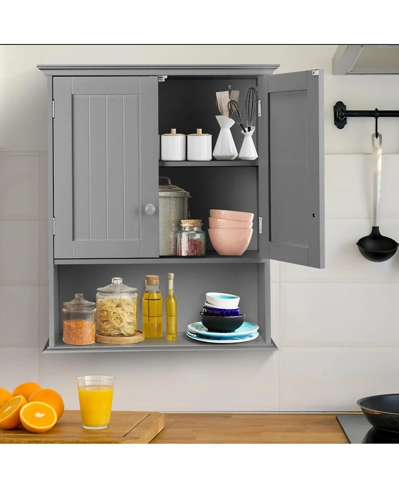 Skonyon 2-Door Wall Mount Bathroom Storage Cabinet with Open Shelf