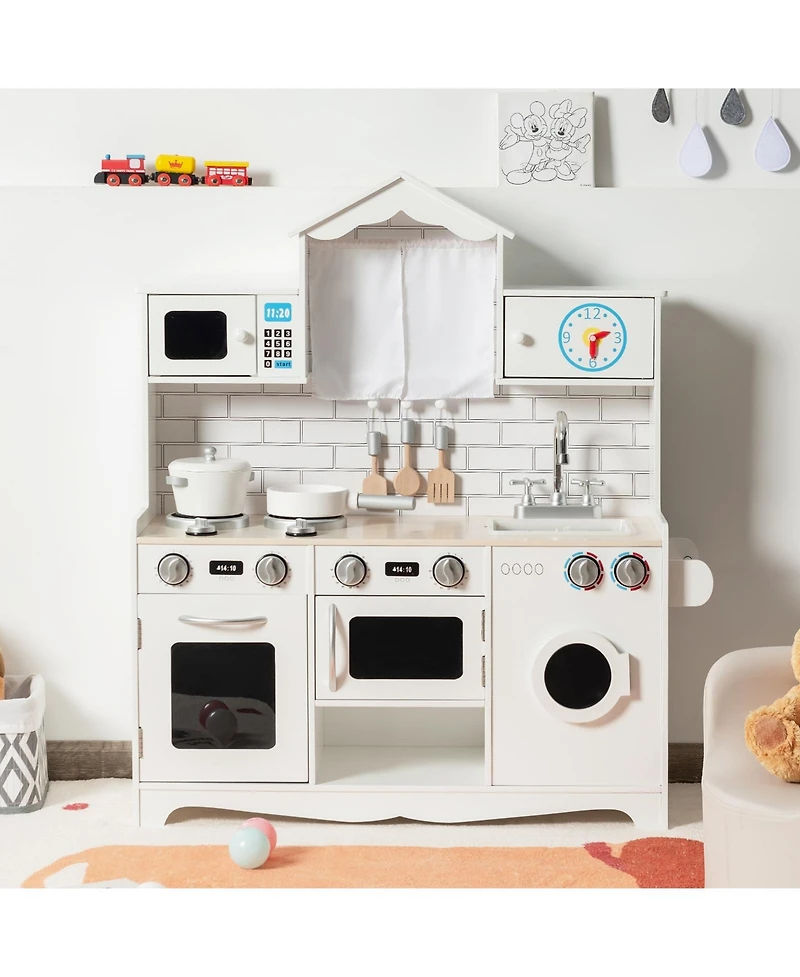 Skonyon Wooden Kids Kitchen with Washing Machine