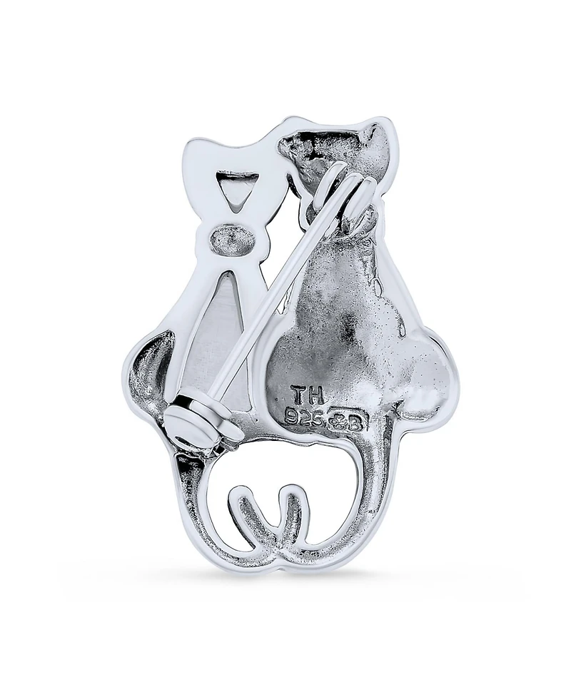 Bling Jewelry Black & White Marcasite Cat Brooche Pin Sterling Silver Pearl & Onyx