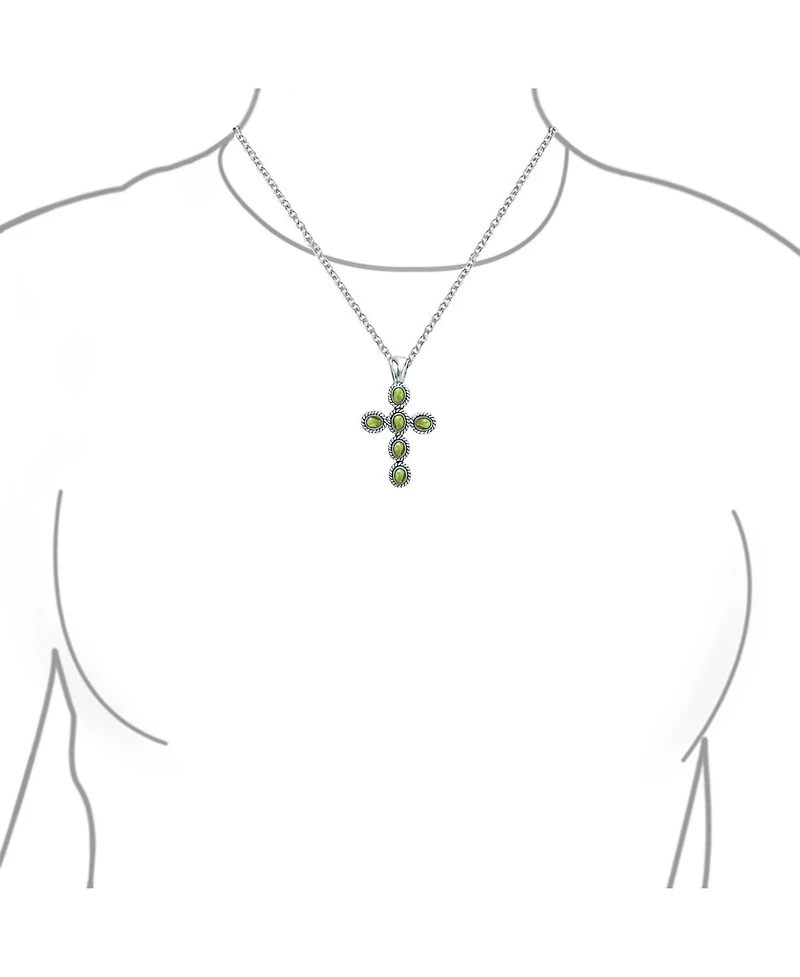 Bling Jewelry South Western Style Blue Natural Lapis Lazuli Rope Bezel Set Cross Pendant Sterling Silver Necklace 18 In Chain 1.5 In