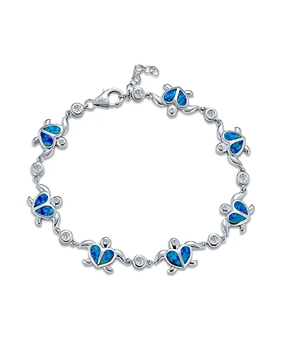 Bling Jewelry Nautical Aquatic Tropical Beach Vacation Synthetic Created Opal Inlay Sea Tortoise Cz Accent Heart Multi Charm Turtles Bracelet Sterling