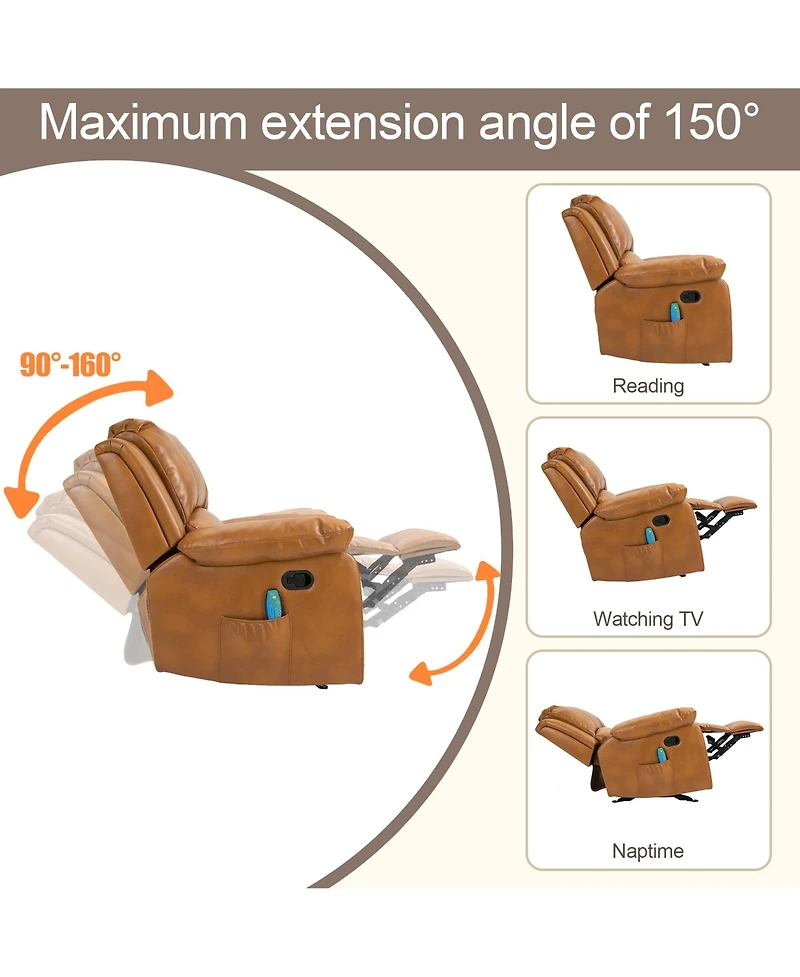 Boyel Living Heavy Duty Faux Leather 8-Point Massage Glider Recliner with Remote Control and Side Pocket